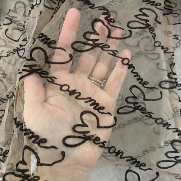 Fashion Nova Womens M Sheer Button Up Shirt Tan Brown Puff Sleeve Tie Neck - Picture 10 of 12